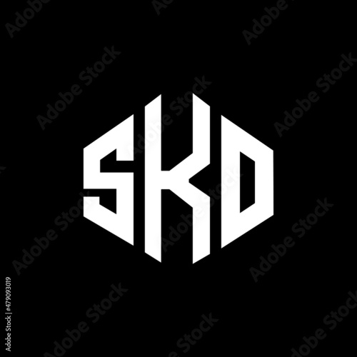 SKO letter logo design with polygon shape. SKO polygon and cube shape logo design. SKO hexagon vector logo template white and black colors. SKO monogram, business and real estate logo.