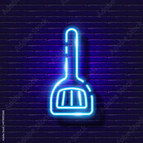 Cat litter shovel neon icon. Vector illustration for design, website, pet shop, veterinary clinic. Veterinary medicine concept.