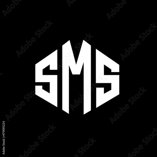 SMS letter logo design with polygon shape. SMS polygon and cube shape logo design. SMS hexagon vector logo template white and black colors. SMS monogram, business and real estate logo.