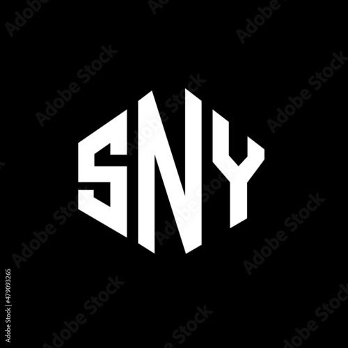 SNY letter logo design with polygon shape. SNY polygon and cube shape logo design. SNY hexagon vector logo template white and black colors. SNY monogram, business and real estate logo.