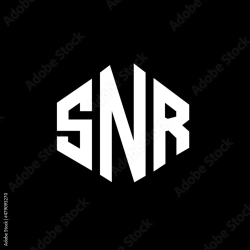 SNR letter logo design with polygon shape. SNR polygon and cube shape logo design. SNR hexagon vector logo template white and black colors. SNR monogram, business and real estate logo. photo