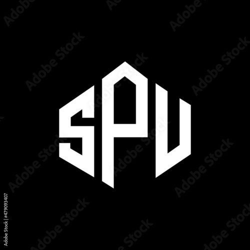 SPU letter logo design with polygon shape. SPU polygon and cube shape logo design. SPU hexagon vector logo template white and black colors. SPU monogram, business and real estate logo.