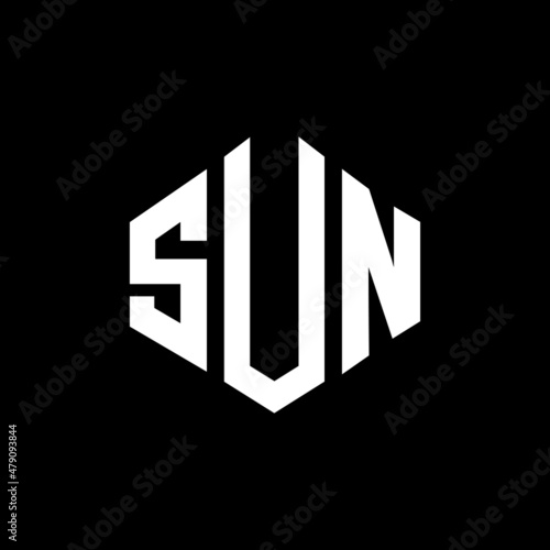 SUN letter logo design with polygon shape. SUN polygon and cube shape logo design. SUN hexagon vector logo template white and black colors. SUN monogram, business and real estate logo.