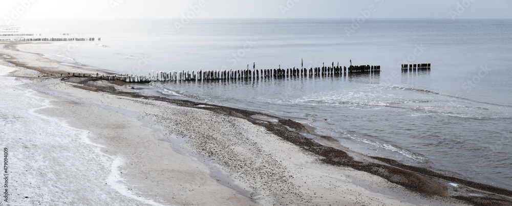 Snow on a beach - winter time