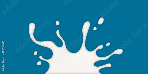 Milk splash. Realistic milky splashes and drops of dairy drink or yoghurt isolated on blue background. Eps10 vector illustration.