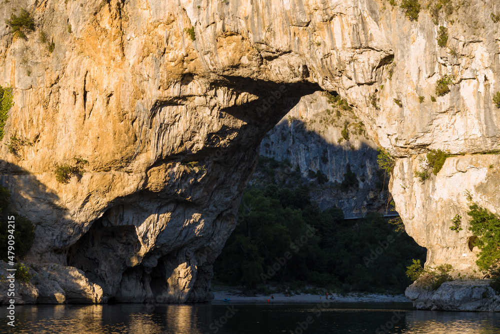 The rocky arch of Pont dArc in the Ardeche gorges in Europe, France, Ardeche, in summer, on a sunny day.