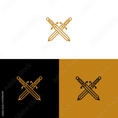 Elegant line art sword logo design inspiration