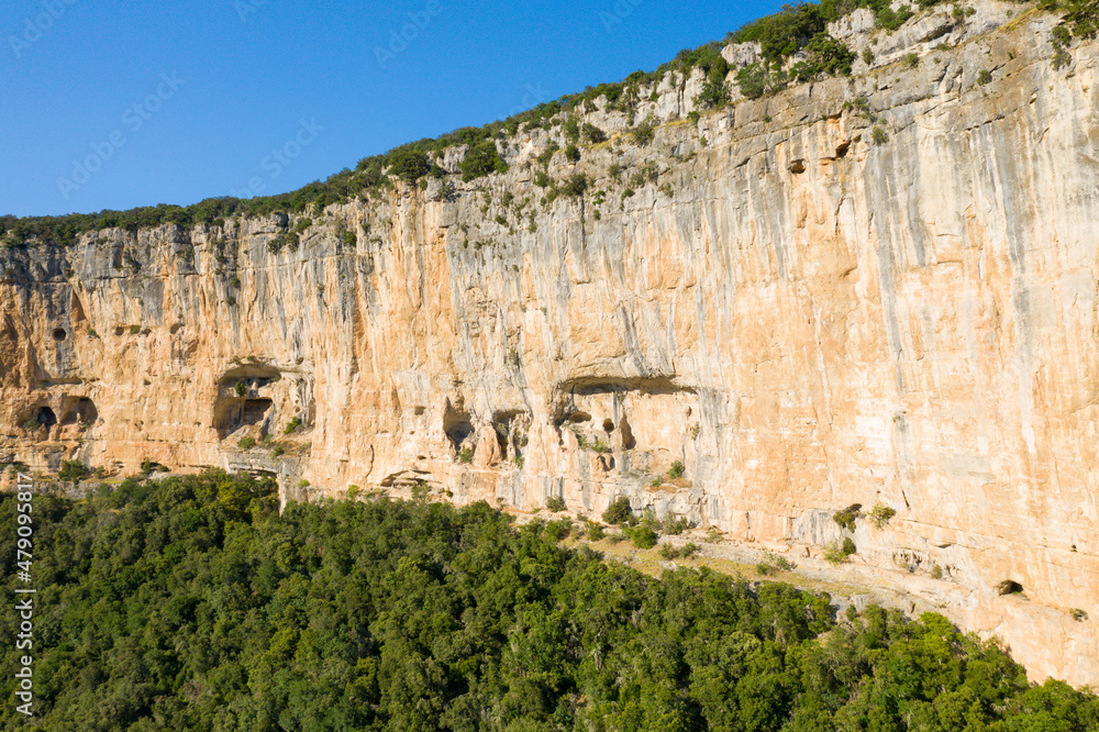 Fototapeta premium The eroded rock of the Gorges de lArdeche in Europe, France, Ardeche, in summer, on a sunny day.