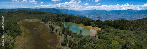 Unreal Green Forest, Wetland and Blue Guarne Lagoon near Medellin, Antioquia Colombia