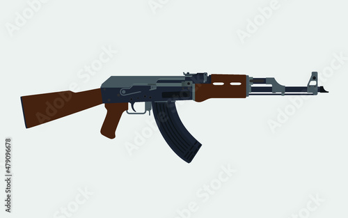 Russian kalashnikov automatic machine rifle AK 47 Flat Vector Illustration