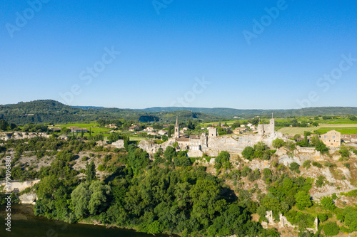 The town of Aigueze and its countryside in Europe, France, Ardeche, in summer, on a sunny day.