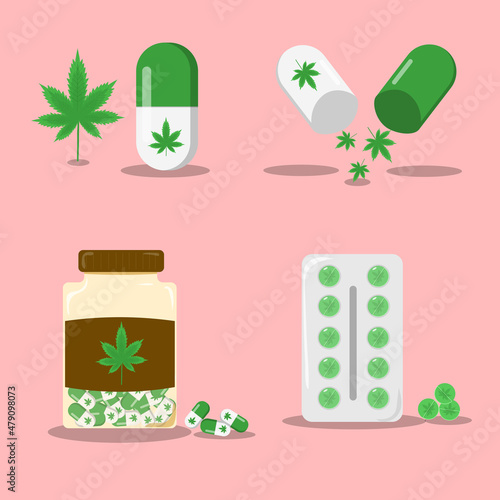 Set collection of medical drugs marijuana cannabis