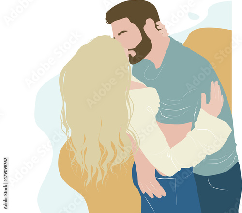 Lovers hug and kiss. Romantic couple.  Vector illustration