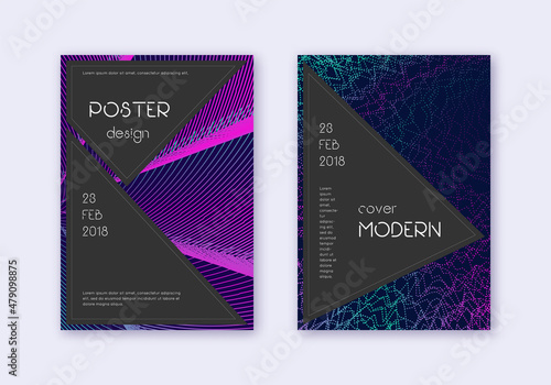 Black cover design template set. Neon abstract lin