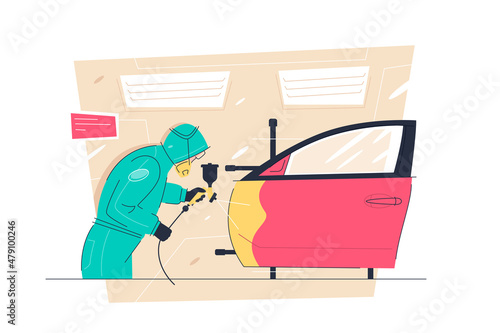 Car airbrush painting service and auto fix process