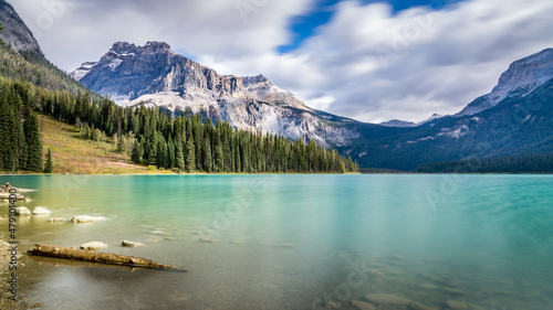 The turquoise water of Emerald Lake in Yoho National Park in British Columbia, Canada