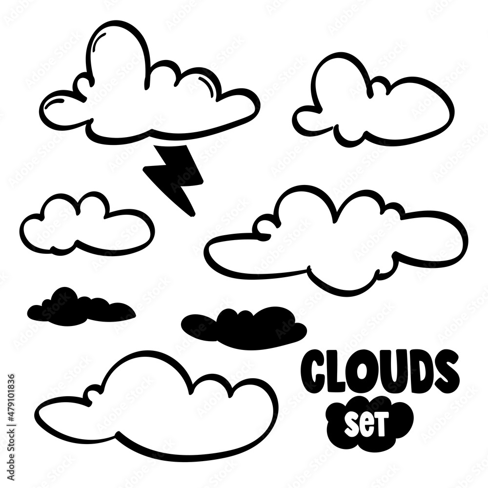 Hand drawn cartoon clouds and thunder. Hand drawn cartoon clouds and thunder.