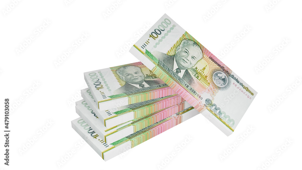 Laos kip isolated on white background, 3D illustration, Stacks, LAK money stack. Laos kip isolated on white background, 3D illustration, Stacks, LAK money stack.