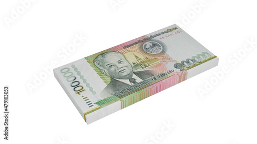 Laos kip isolated on white background, 3D illustration, Stacks, LAK money stack. photo
