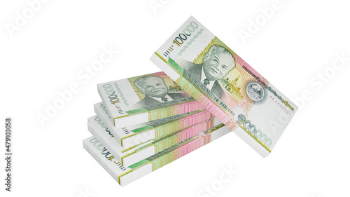 Laos kip isolated on white background, 3D illustration, Stacks, LAK money stack. photo