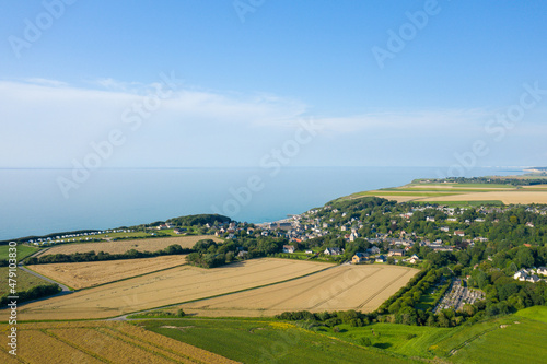 The town of Veules les Roses by the Channel Sea in Europe  France  Normandy  Seine Maritime  in summer on a sunny day.