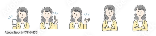 手描き風・様々な表情をする女性のベクターイラスト