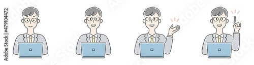 手描き風・パソコンを操作する男性のベクターイラスト