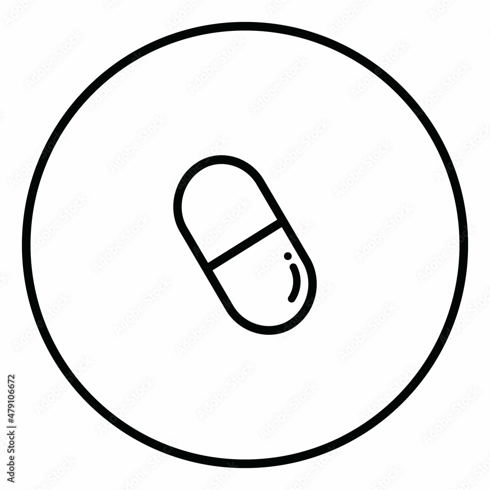 Capsule line icon inside circle, capsule, medicine black outline, line icons. Capsule line icon inside circle, capsule, medicine black outline, line icons.