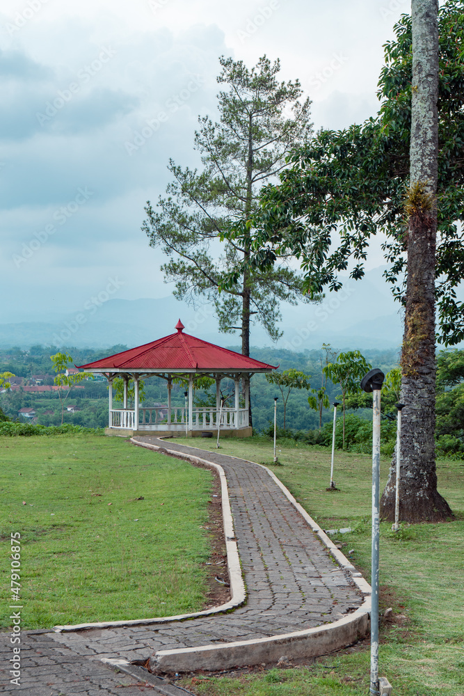 A park with green meadows and a gazebo in one corner is a favorite destination for tourists in Magelang, Central Java, Indonesia
A park with green meadows and a gazebo in one corner is a favorite destination for tourists in Magelang, Central Java, Indonesia