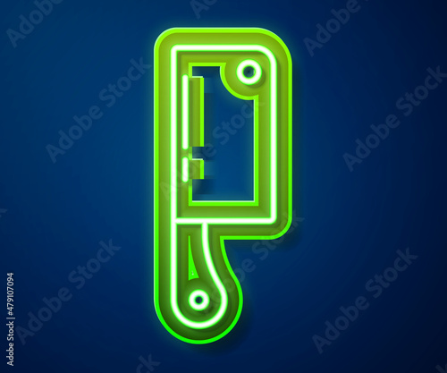 Canvas Print Glowing neon line Meat chopper icon isolated on blue background