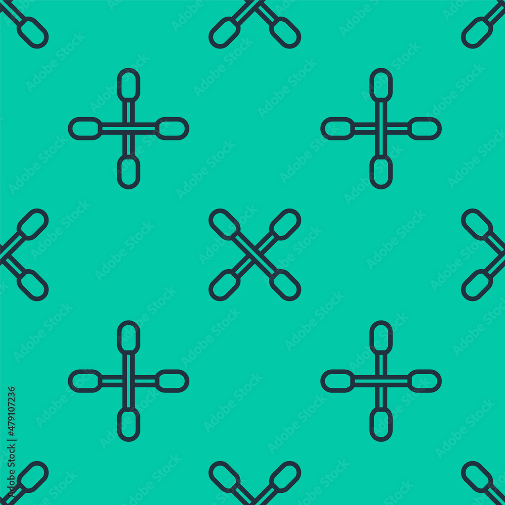 Blue line Cotton swab for ears icon isolated seamless pattern on green background. Vector Blue line Cotton swab for ears icon isolated seamless pattern on green background. Vector
