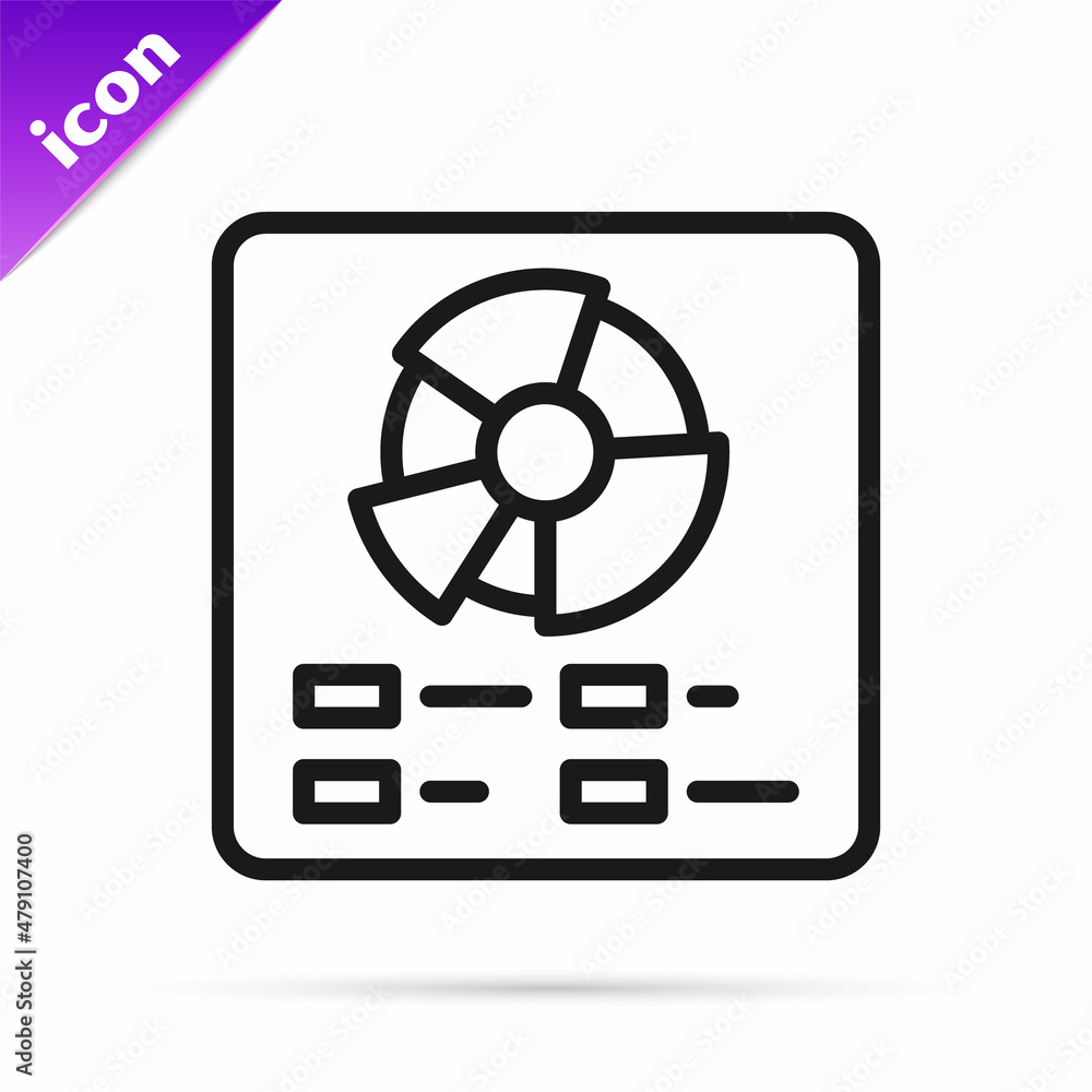 Black line Pie chart infographic icon isolated on white background. Diagram chart sign. Vector Black line Pie chart infographic icon isolated on white background. Diagram chart sign. Vector