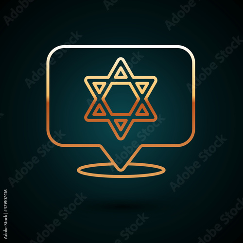 Gold line Star of David icon isolated on dark blue background. Jewish religion symbol. Symbol of Israel. Vector
