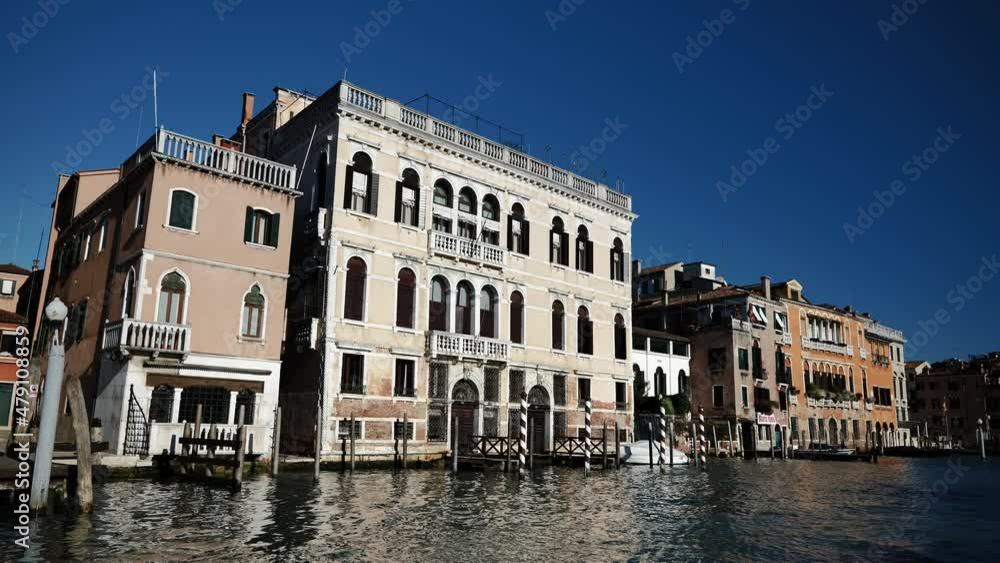 Venice, Italy - January 2022 - Traveling on the public transport boat, along the Grand canal, among the historic buildings of the lagoon city
Venice, Italy - January 2022 - Traveling on the public transport boat, along the Grand canal, among the historic buildings of the lagoon city