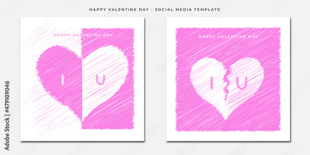 I love you card with scribble pink and white hearth for social media template vector design   