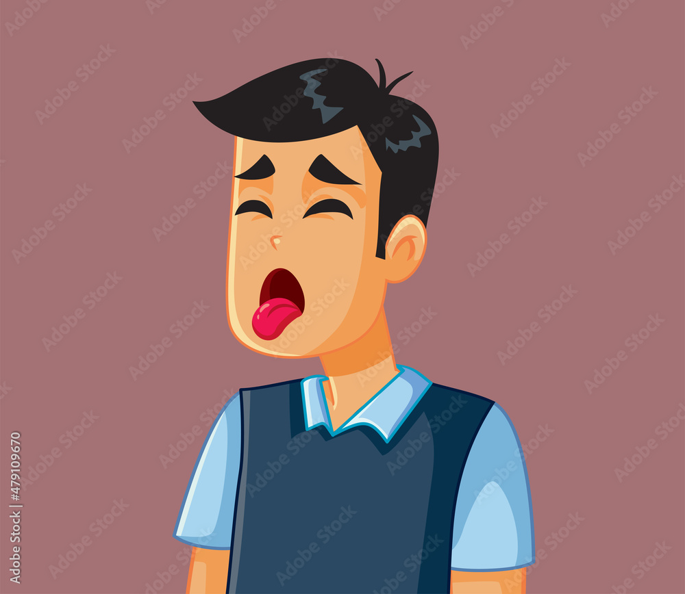 Disgusted Man Sticking Tongue Out Vector Cartoon