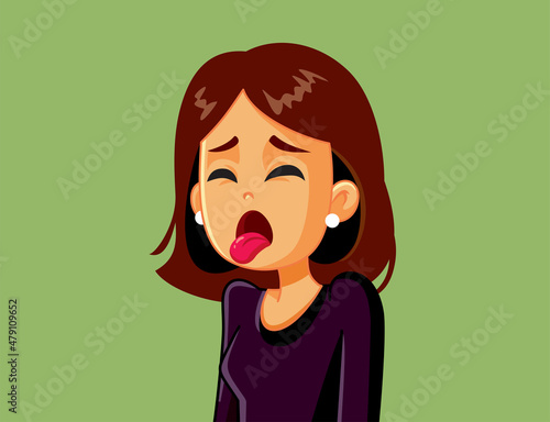 Disgusted Woman Sticking Tongue Out Vector Cartoon