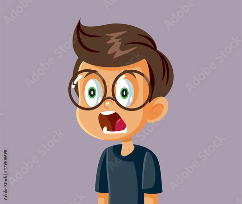 Astonished Little Boy Feeling Shocked Vector Cartoon