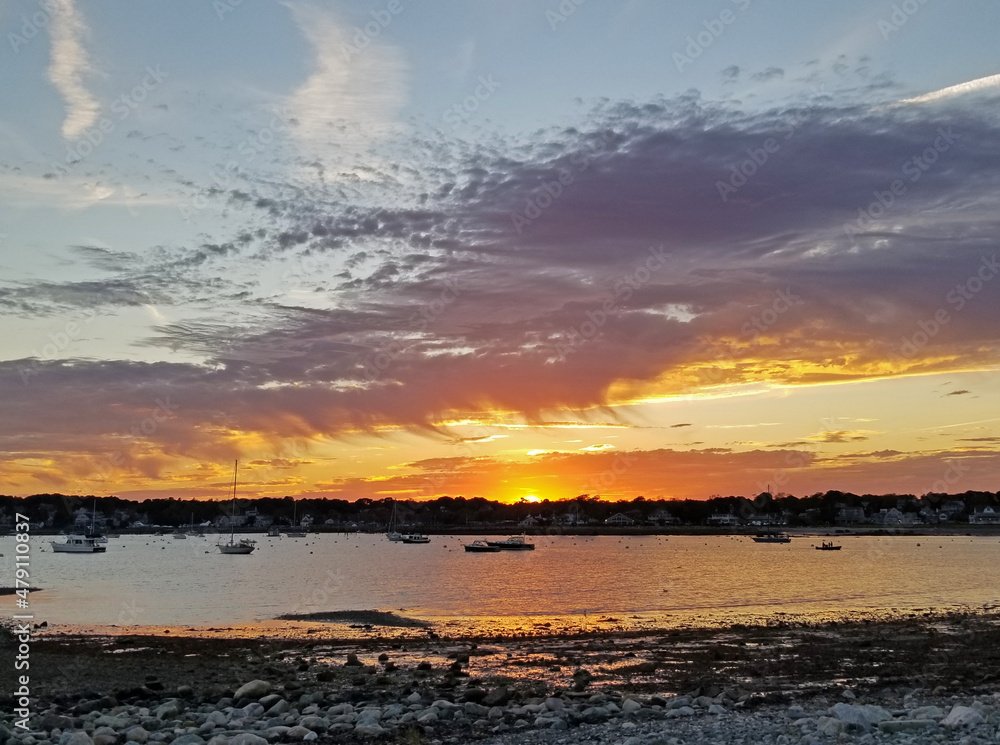 Spectacular sunset at Scituate, Massachusetts, viewed from the rocky shore at Cedar Point -07