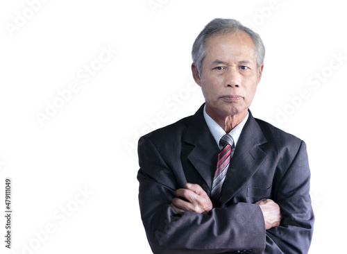 middle aged senior asian businessman on white background