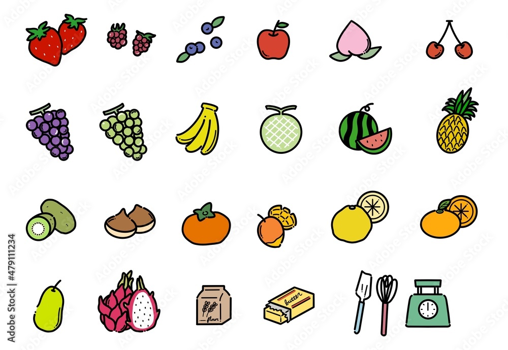 シンプルでかわいい色んな果物イラストセット Stock Illustration Adobe Stock