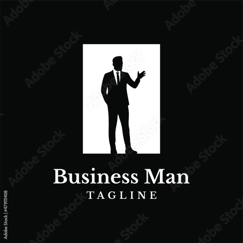 Business man wearing blazer work silhouette logo vector