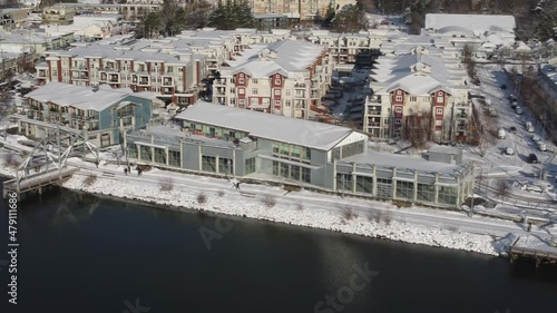 flying over the snow at garry point park, Canadá