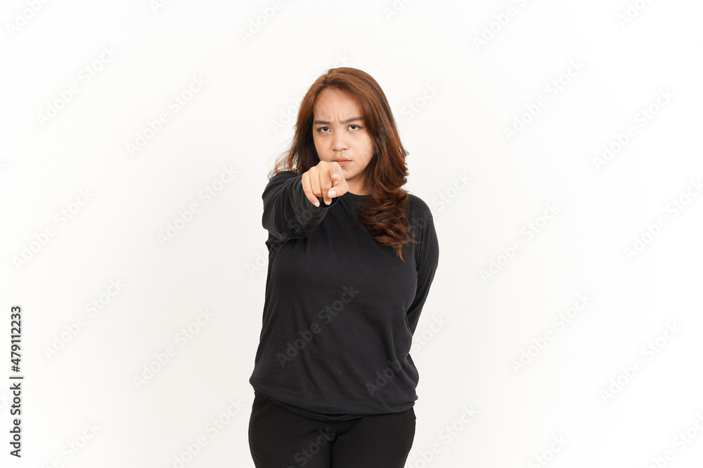 Angry Face Gesture Of Beautiful Asian Woman Wearing Black Shirt Isolated On White Background Angry Face Gesture Of Beautiful Asian Woman Wearing Black Shirt Isolated On White Background
