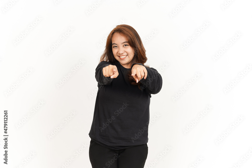 Pointing at you and smile Of Beautiful Asian Woman Wearing Black Shirt Isolated On White Background Pointing at you and smile Of Beautiful Asian Woman Wearing Black Shirt Isolated On White Background