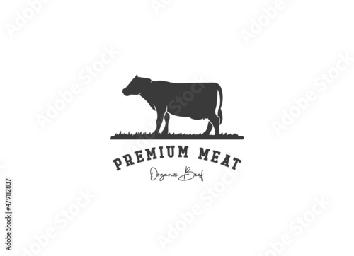 Retro Vintage Cattle Angus Beef Emblem Label Livestock logo design vector