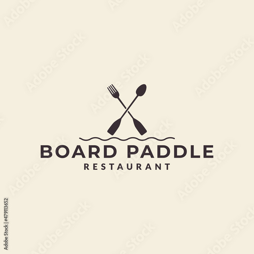 paddle board with restaurant logo vector icon symbol illustration design