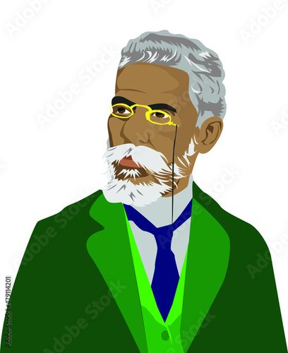 Vectorial Caricature of Machado de Assis brazilian writer, poet, literary from the 19th century .