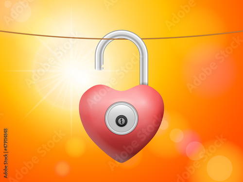 Padlock heart on cloth line