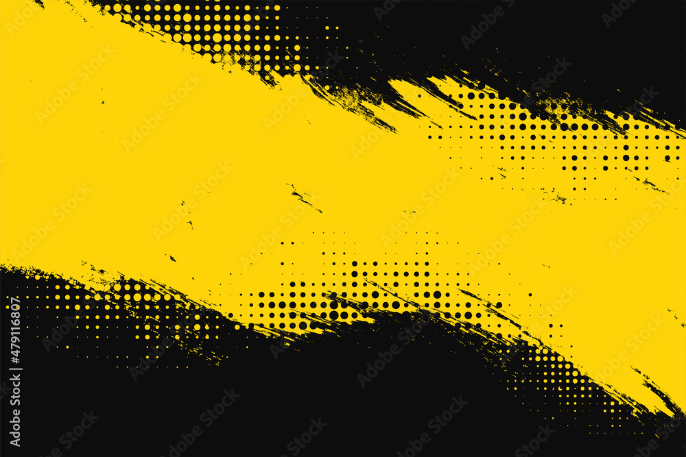 Naklejka premium Yellow and black backdrop with dot halftone pattern element. Abstract brush grunge background. retro comic concept for your graphic design, banner or poster. Vector illustration.